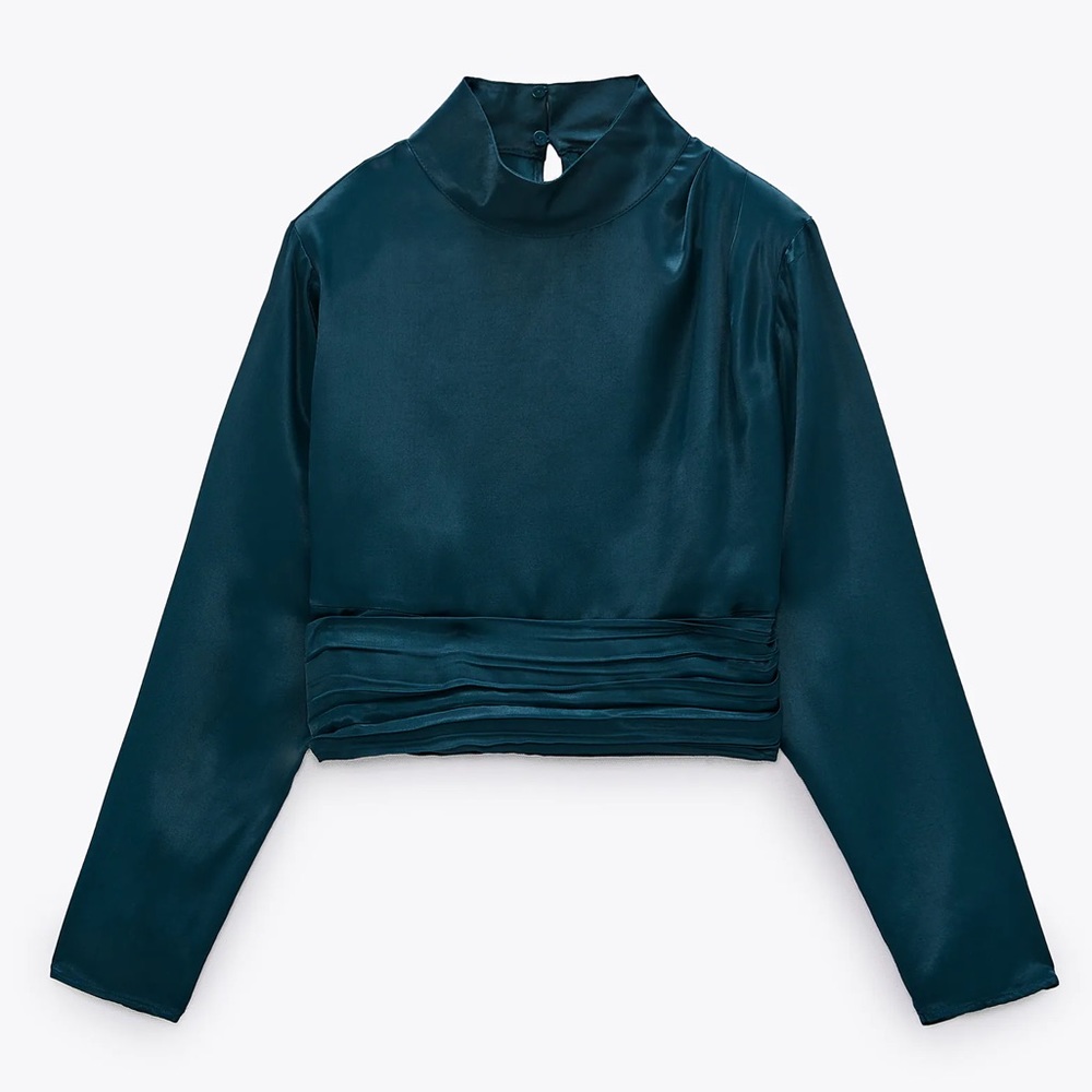 NWT Zara long sleeve silk crop top sapphire/royal